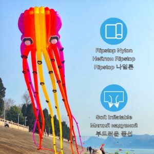 Kites for Adults 15m Octopus Kite Line Laundry Pendant - Soft Inflatable Show Kite for Kite Festival, Crafted from 30D Ripstop Polyester