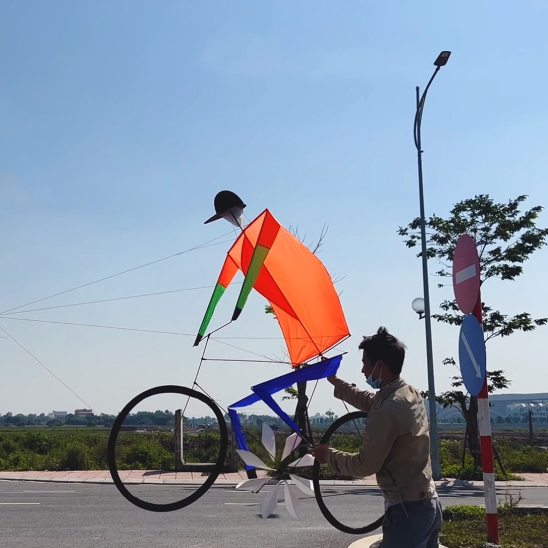 Kites for Adults Dynamic Bicycle Kite - 1.2m*1.5m Line Laundry Single Line Show Kite for Kite Festival, Made from 30D Ripstop Nylon with Bag