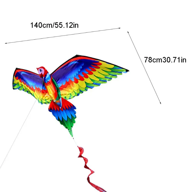 3D Parrot Kite - Single Line Flying Kite with Tail and Handle - Children's Bird Kite for Outdoor Fun - Windsock for Adults and Kids
