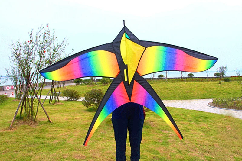 Colorful Rainbow Bird Kites for Kids with Nylon Construction and Snake Flying Line - Fun Children's Toy Kites
