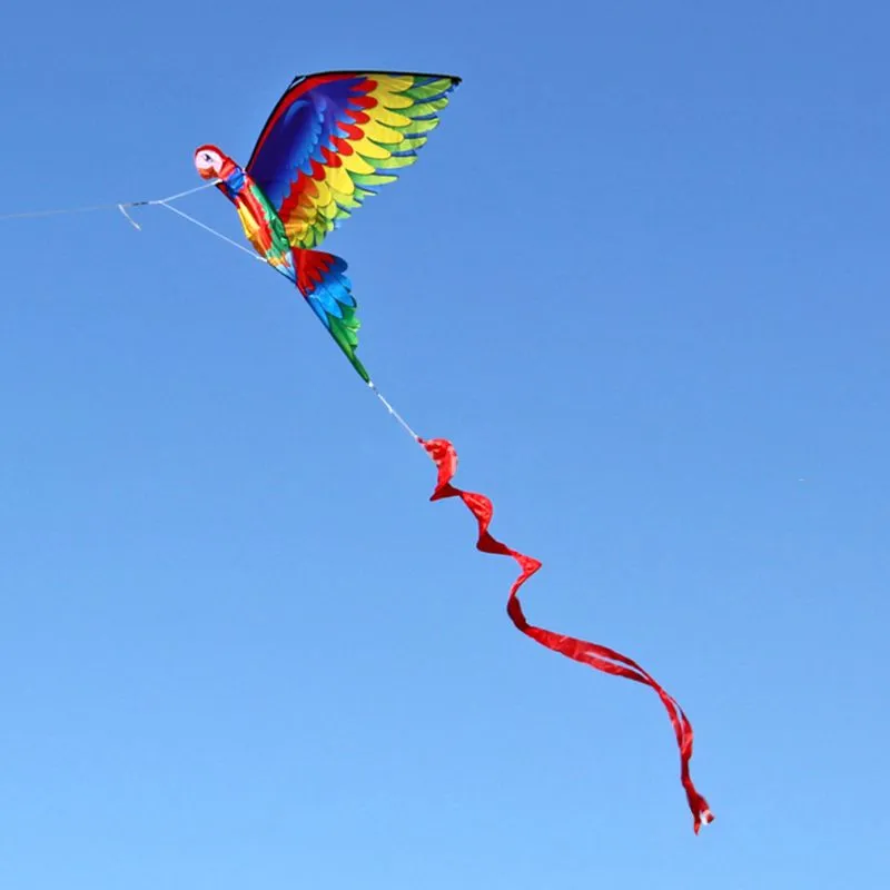 3D Parrot Kite - Single Line Flying Kite with Tail and Handle - Children's Bird Kite for Outdoor Fun - Windsock for Adults and Kids