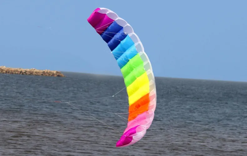 Rainbow Sports Beach Kite - Professional 1.4/2/2.7m Dual Line Parafoil Kite with Control Bar, Power Braid for Sailing Kitesurfing