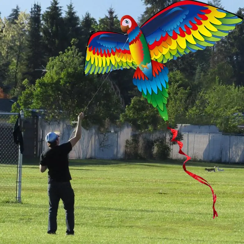 3D Parrot Kite - Single Line Flying Kite with Tail and Handle - Children's Bird Kite for Outdoor Fun - Windsock for Adults and Kids