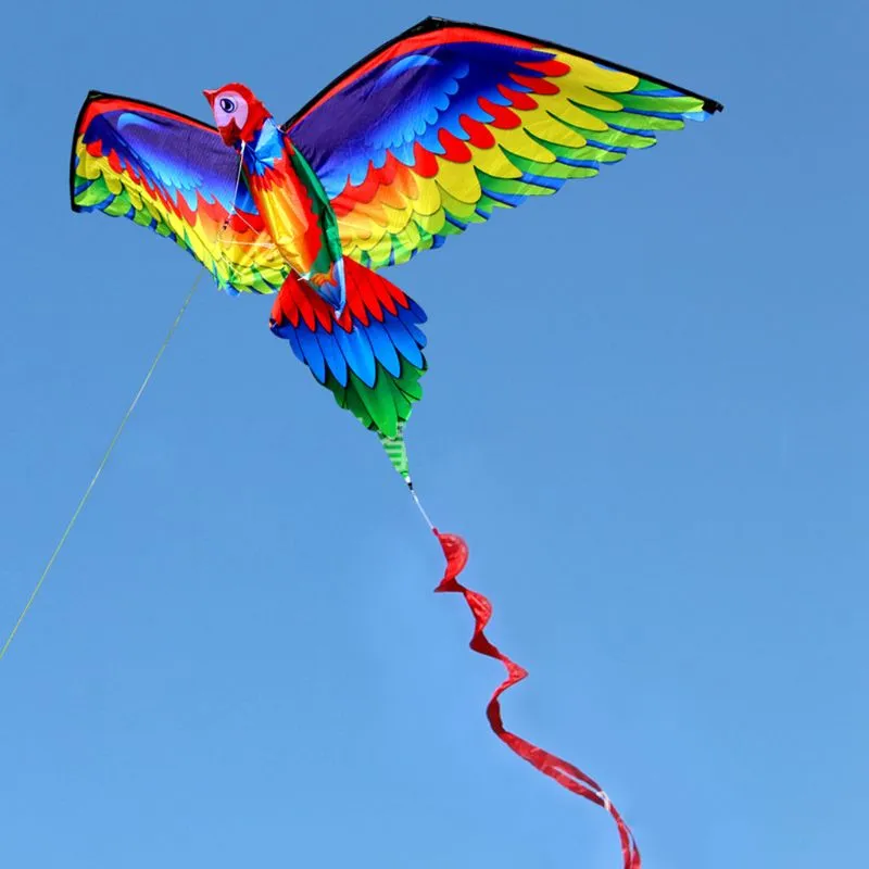 3D Parrot Kite - Single Line Flying Kite with Tail and Handle - Children's Bird Kite for Outdoor Fun - Windsock for Adults and Kids