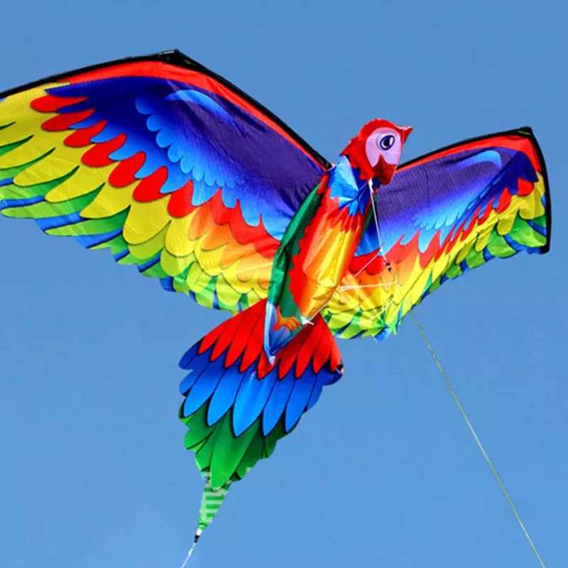 3D Parrot Kite - Single Line Flying Kite with Tail and Handle - Children's Bird Kite for Outdoor Fun - Windsock for Adults and Kids