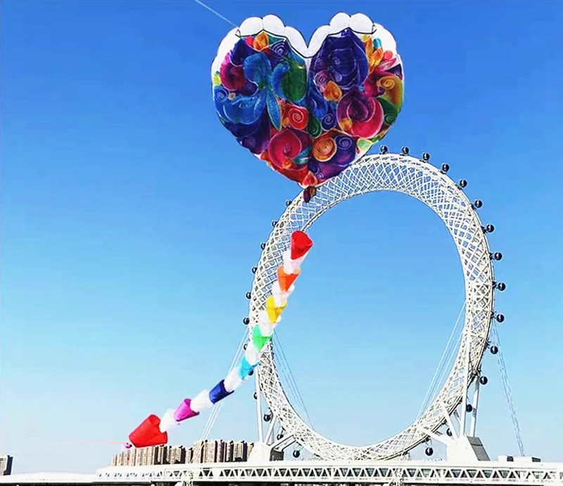 Inflatable Nylon Adult Kite - Heart Kite Design | Tear-Resistant, Easy-to-Fly Cometa Gigante for Kids | Soft, Heart-Shaped Soaring Experience