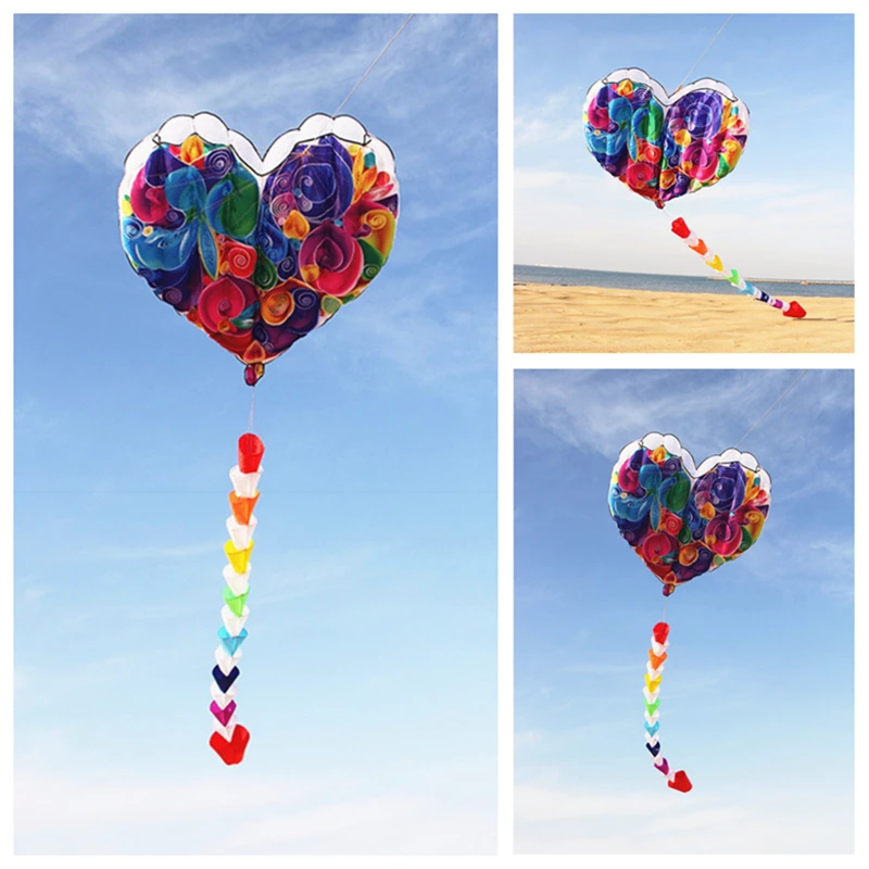Inflatable Nylon Adult Kite - Heart Kite Design | Tear-Resistant, Easy-to-Fly Cometa Gigante for Kids | Soft, Heart-Shaped Soaring Experience