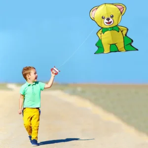 Adorable Bear Kite with Long Red Tail - Perfect for Beginners! Includes String and Handle, Great for Kids and Adults