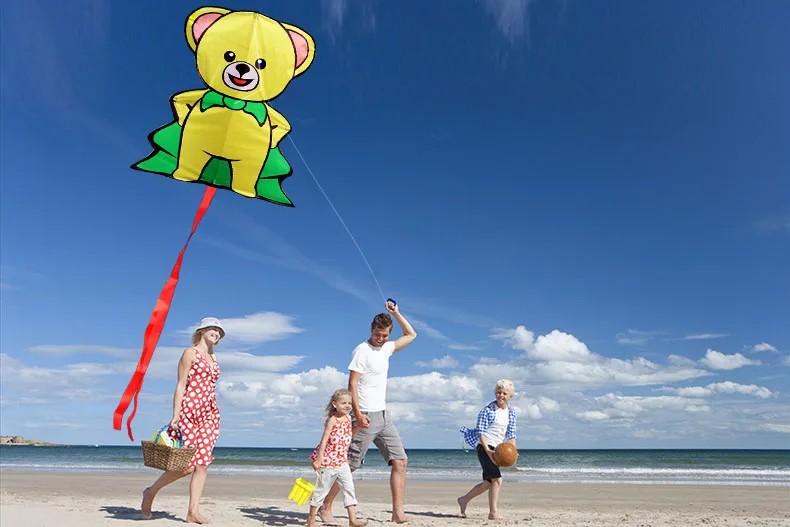 Adorable Bear Kite with Long Red Tail - Perfect for Beginners! Includes String and Handle, Great for Kids and Adults bear kite