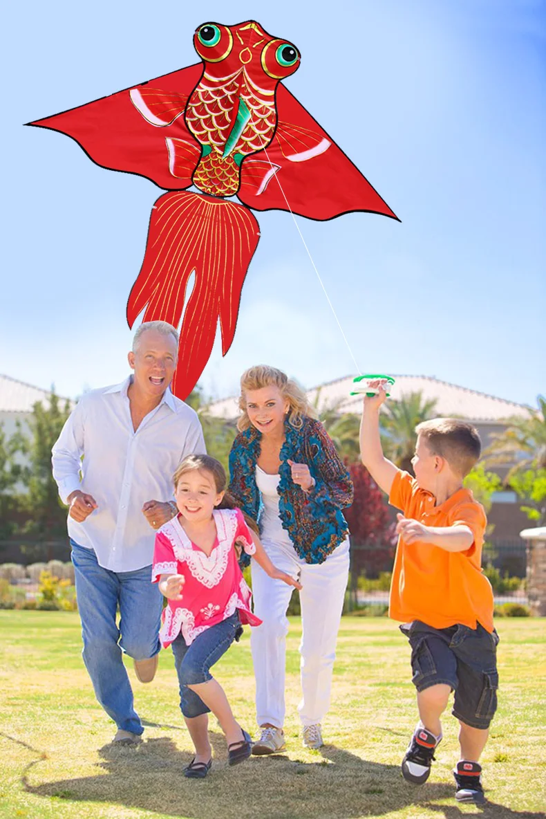 Large Easy-Flyer Goldfish Kites for Kids and Adults - High-Quality Outdoor Fun with String and Handle goldfish kites