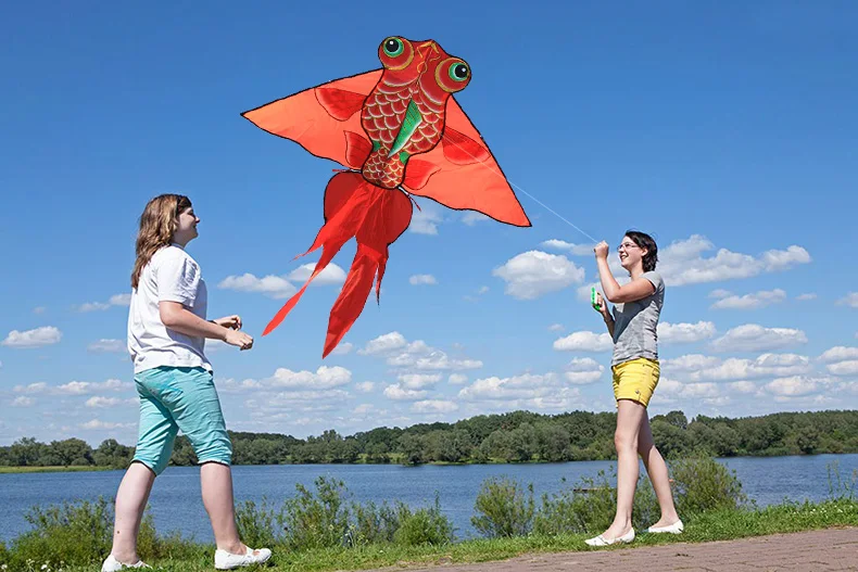 Large Easy-Flyer Goldfish Kites for Kids and Adults - High-Quality Outdoor Fun with String and Handle goldfish kites